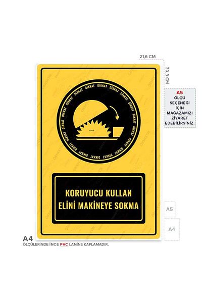 Posterya Ul01057-A4 - Warning Sign for Using Protective Hand in Machine (21,6×30,3cm)