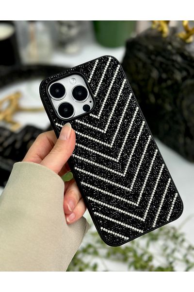 Go Aksesuar حافظة سيليكون متوهجة بتصميم ألماس منقوشة ومتوافقة مع هاتف Iphone 15 Pro