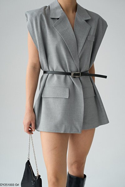 CELITA Жіночий жилет з підкладкою, поясом і ґудзиками, оверсайз, довгий, поліестер