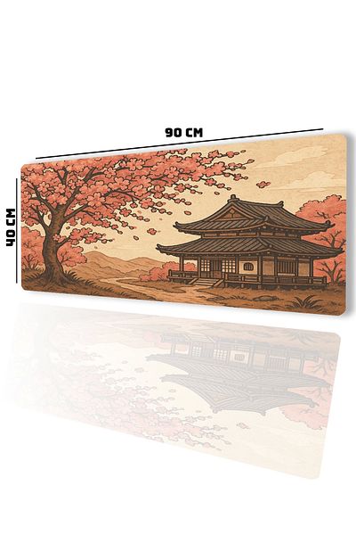 SonicTouch Ultragrand Japanese Cherry Tree Japanese House Seamless XXL Gaming Player Desktop Keyboard Mouse Pad 40X90Cm