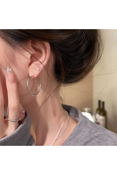 ARTEMİSİA Unisex 316 L Steel Tarnish Antiallergenic Hoop Earrings 3 cm Silver Color