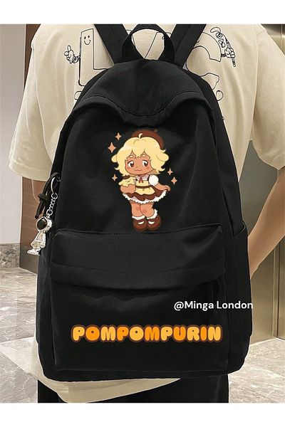 Minga London Μαύρο κίτρινο Pompompurin Girl Double Printed School, Τάξη, Σακίδιο πλάτης μαθημάτων -Minga London