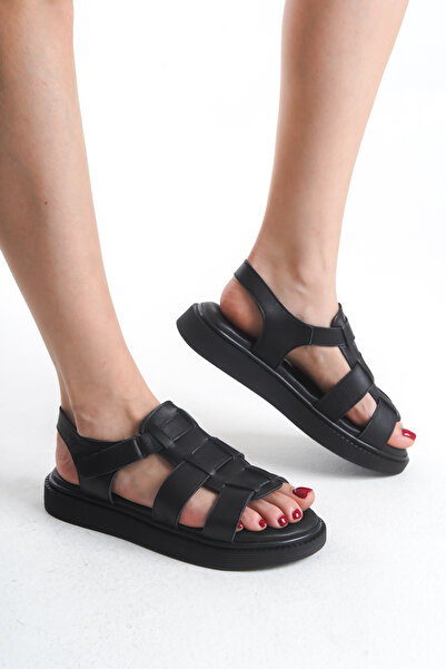 Tamdabu Ayakkabı Genuine Leather Black Orthopedic Massage Sole Women's Sandal...