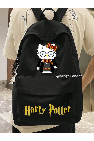Minga London Μαύρη ζώνη Hello Kitty - Διπλή Σχολή Εκτύπωσης, Τσάντα Μαθημάτων και Μαθημάτων