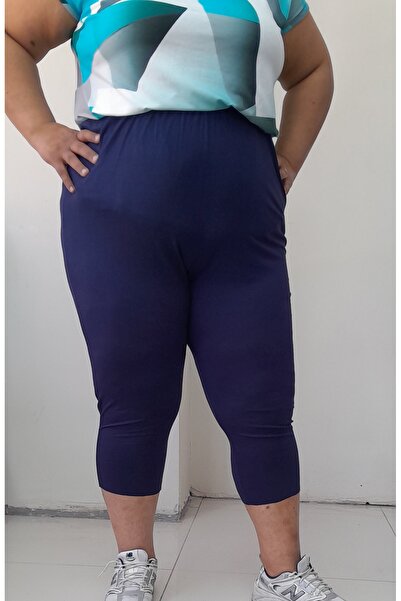 Mertcan Butik Navy Blue Capri Length Knee-Length Elastic Waist Combed Viscose Leggings