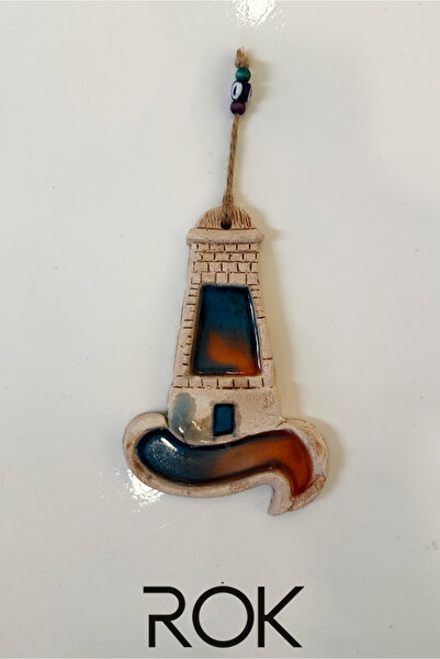 ROKFAB 1 Adet El Yapımı Seramik Deniz Feneri Duvar Süsü Nazar Boncuklu, Epoks...