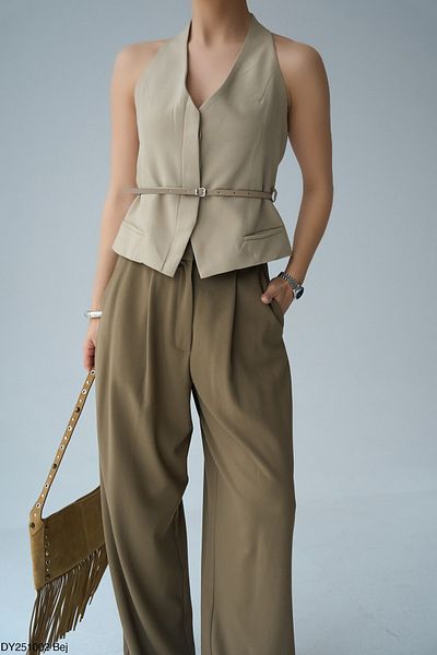 CELITA Belted Button Closure V-Neck Lined Women's Vest