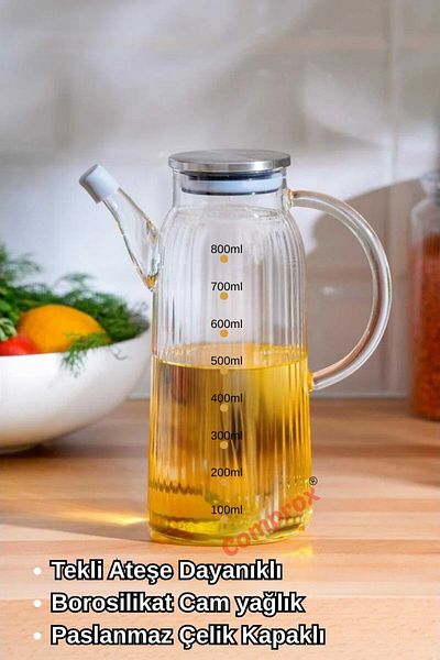Comprox Steel Lid Vacuum Borosilicate Set of 3 Glass Oil Bowl Vinegar Bowl Bamboo Base