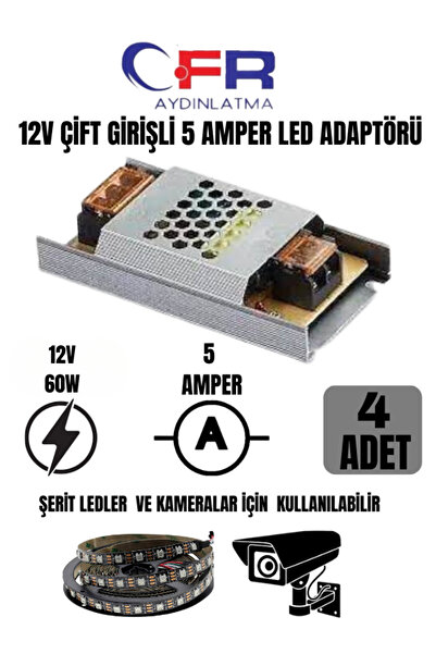 CFR LED AYDINLATMA 12V 60W 5 Amper Çift Girişli 220V Slim Metal Kasa Led Adap...
