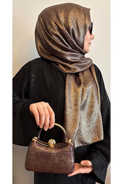 Ceylan Simli Mürdüm Rengi Abiye Şal & Çanta Takımı