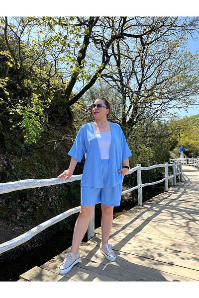 MJORA Plus Size Kimono & Shorts Knitted Set
