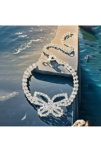 TAKİŞKO Complete Zircon Stone Butterfly Model Silver Color Anklet
