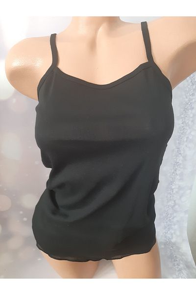 Butik Black Rope Strap Ribbed Women's Tank Top 100% Cotton