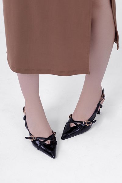 Tasarım Pantofi cu toc pentru femei Bucolic SUEDE din piele lacuita cu catarama cu doua bretele in fata