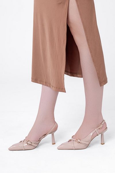 Tasarım Bucolic Suede Patent Leather Buckle Front Two-Strap Women's Heeled Shoes