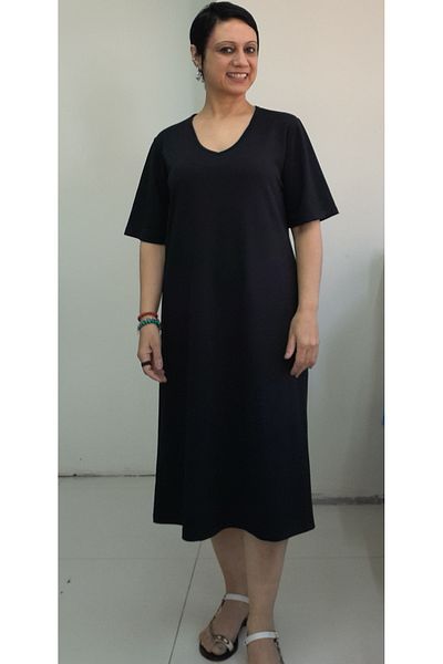 Mertcan Butik Black V-Neck Short-Sleeved Combed Viscose Dress