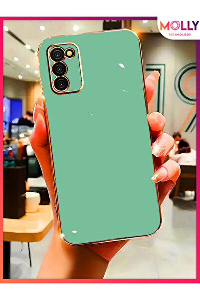 Molly Samsung Galaxy A02s İçin Su Yeşili Kenarları Gold Detaylı Lüks Silikon ...