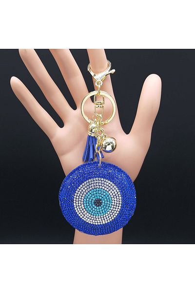 Choice سلسلة مفاتيح من الكريستال على شكل عين زرقاء من GD Turkey Eyes وخاتم للنساء، سلسلة مفاتيح باللون الأزرق والذهبي، حقيبة AC