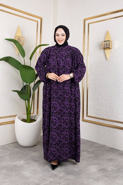 Nevayla Moda Φόρεμα με μοτίβο βισκόζης με ρόμπα - Μωβ / E0126