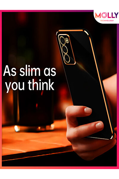 Molly Samsung Galaxy A02s İçin Petrol Mavisi Kenarları Gold Detaylı Lüks Silikon Kılıf