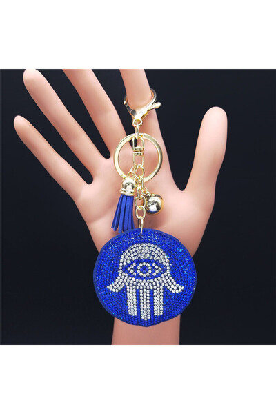 Choice سلسلة مفاتيح من الكريستال على شكل عيون ديك رومي زرقاء اللون للنساء، سل...
