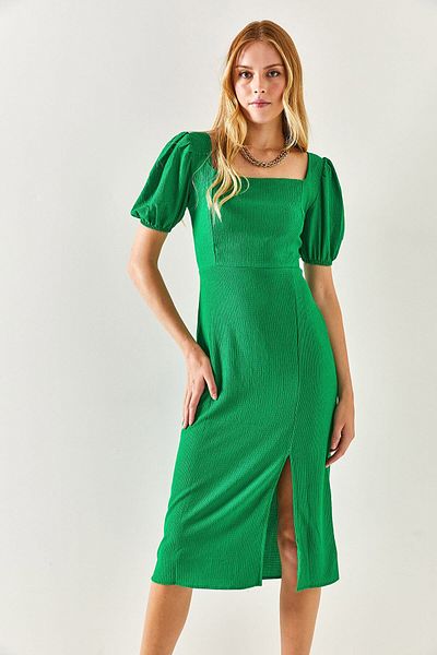 Olalook Grasgrünes, rückenfreies Midikleid mit Schlitz für Damen ELB-19001934
