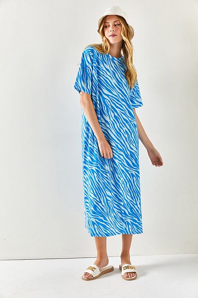 Olalook Women's Viscose Blue Side Slit Oversize Cotton Dress ELB-19001880