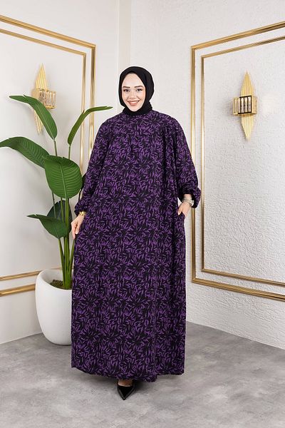 Nevayla Moda Φόρεμα με μοτίβο βισκόζης με ρόμπα - Μωβ / E0126