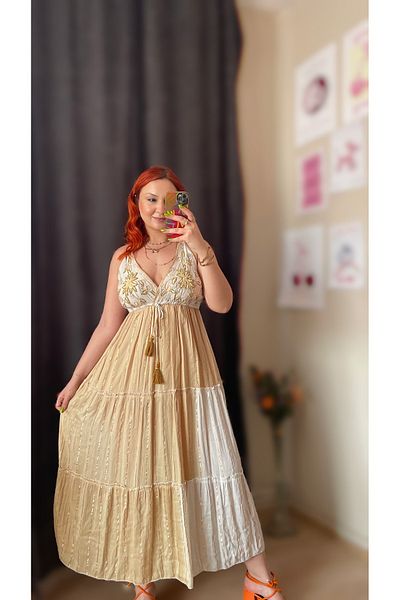 Tumtum Wear Slim Strap Embroidered Bead Detail Dress