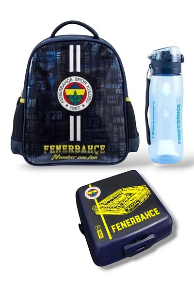 Fenerbahçe "Brick Number One" Kindergarten Bag, 700 ml Water Bottle Set and 4-Compartment 3-Piece Lunch Box