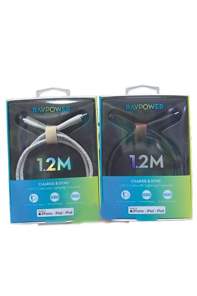 RavPower Braided USB-C to Lightning Cable 1.2m Black & White