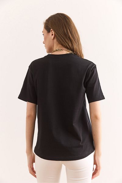 Olalook Tricou cu șuvițe cu 2 fire, cu detaliu cu fundă antracit, pentru femei TSH-19000885