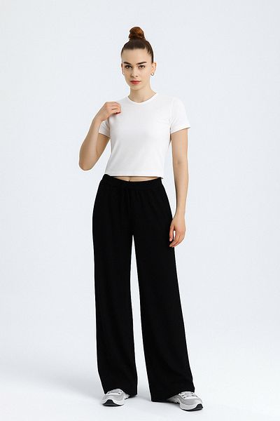 FVTEKSTİL High Waist Wrinkled Fabric Summer Wide Leg Palazzo Trousers