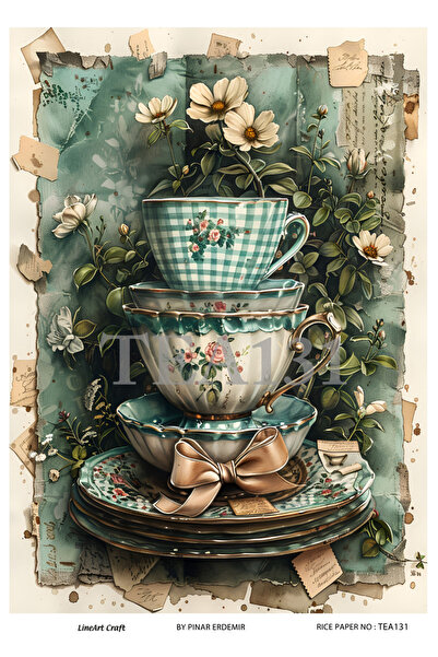 LİNEART Nostalgic Flowers Series Brass Decopage Paper No:Tea131