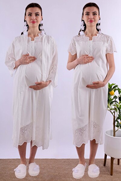 ByLohusa Set cămașă de noapte festonată Ecru Effortt cu halat