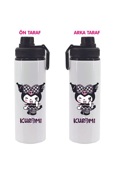 DKDZ SHOP Kuromi Printed Metal Water Bottle 850ml.-004 Black