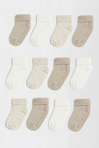 MEM SOCKS Опаковка от 12 органични памучни нехлъзгащи се бебешки/детски чорапи