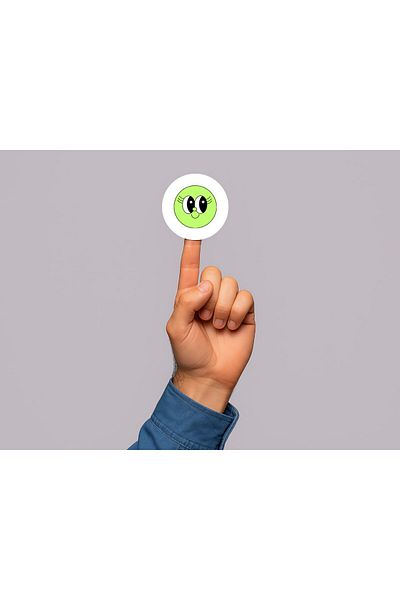 CASALINGHI Green Colored Smiley Face Labels Cute Smiley Faces Round Matte Sticker 3 cm (100 Pieces)