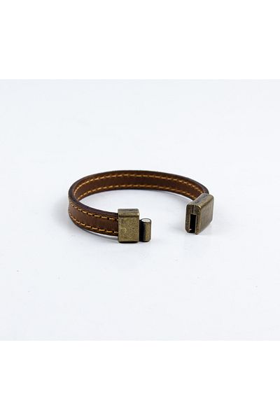 Atölyezümra Magnetic Real Leather Stitched Men's Bracelet
