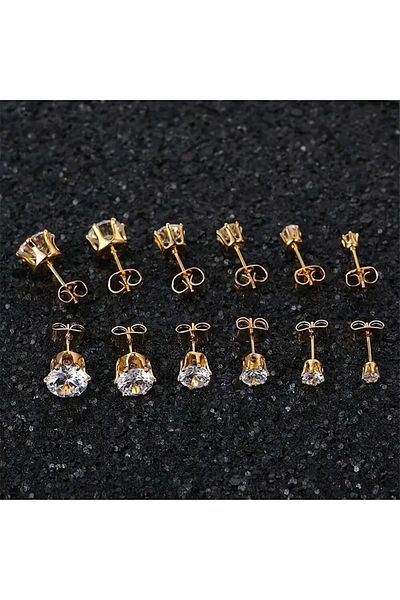 HDCreativeDesign Set of 6 Shiny Cubic Zircon Hypoallergenic Stainless Steel Nail Earrings