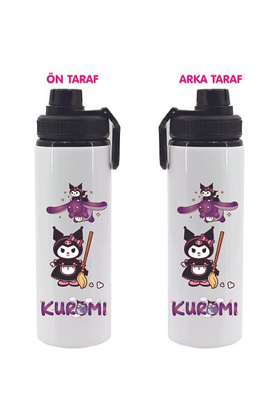 DKDZ SHOP Kuromiii Printed Metal Water Bottle Black 850ml.-024