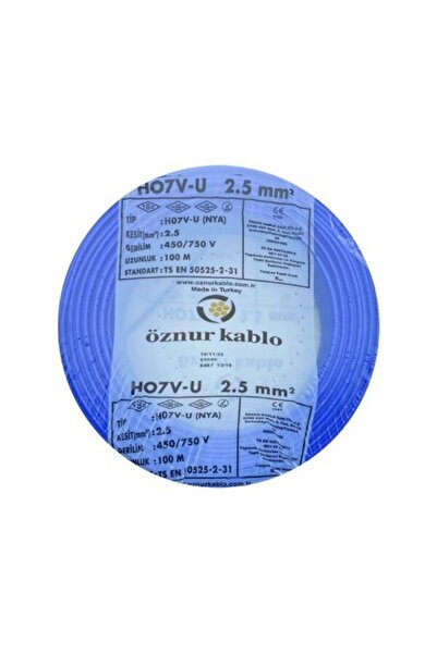 ÖZNUR 2.5 mm Nya %100 Bakır Tek Damar Kablo Mavi Renk 1 Top 100 Metre