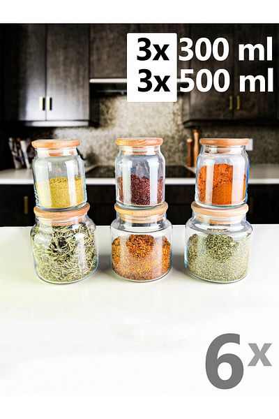 Serin Bardak 6-Piece Luxury Spice Rack Set with Bamboo Lid