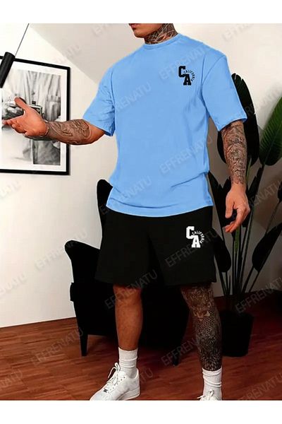 EFFRENATU Trendy Clothing Set of T-Shirts and Shorts with Print in Different Colors and Large Sizes