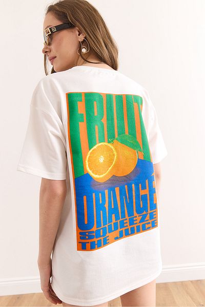 Olalook Women's Orange White Front Back Printed Comfortable Fit 2 Thread T-Shirt Tsh-19000887