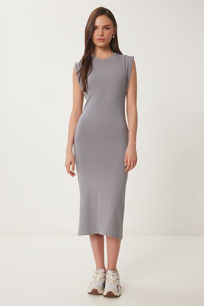 Lovelyİstanbul Μίντι Πλεκτό Φόρεμα - Basic Summer GRAY LFW0004