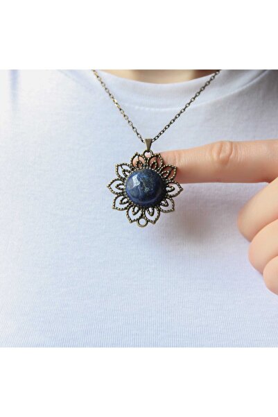 Esha Store Doğal Taş Lapis Doğal Taşlı Otantik Kadın Kolye 45 Cm Zincirli euk...
