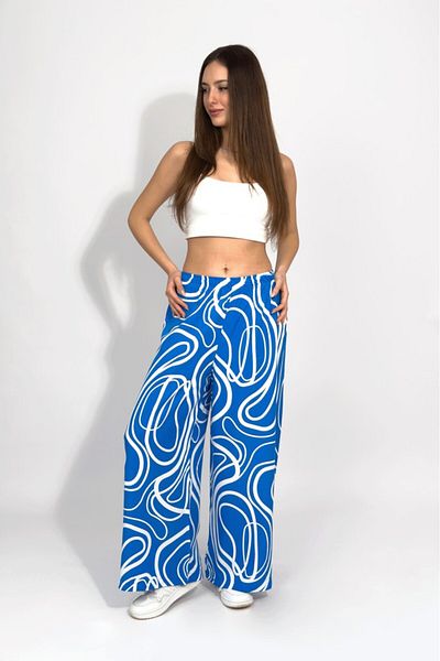 Betimoda Women's Woven Viscose Patterned Loose Cut Oversize Palazzo Trousers with Pockets
