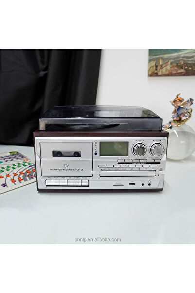 FLAGEN KN-120 Bluetooth CD'li Kaset USB Radyo 33-45-78 Plaklar Çalar Pikap Çift Hoparlörlü Kumandalı