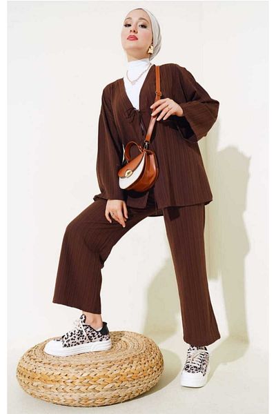 MODA VEDAT Women's Tie Front Double Suit
